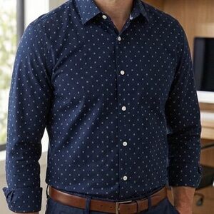 Banana Republic Geometric Soft Wash Button-Up Shirt Navy Long Sleeve Mens M EUC